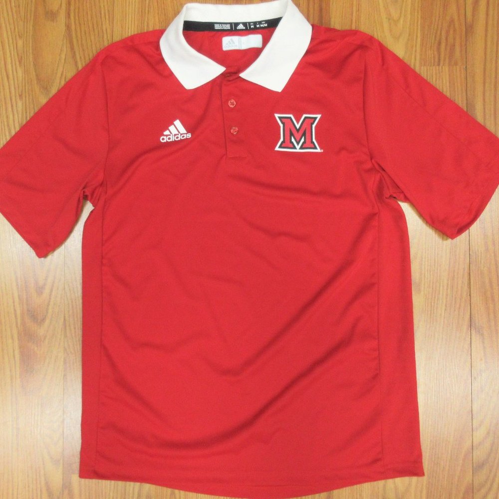 MIAMI REDHAWKS ADIDAS CLIMALITE POLYESTER POLO SHIRT RED MEDIUM, M